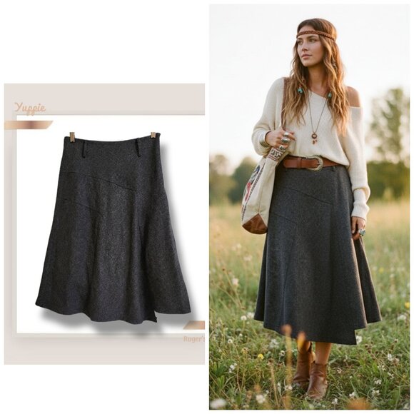 Yuppie Dresses & Skirts - 🌿Boho Chic Asymmetrical Hem A-Line Midi Skirt | Yuppie Women's Large Gray Skirt
